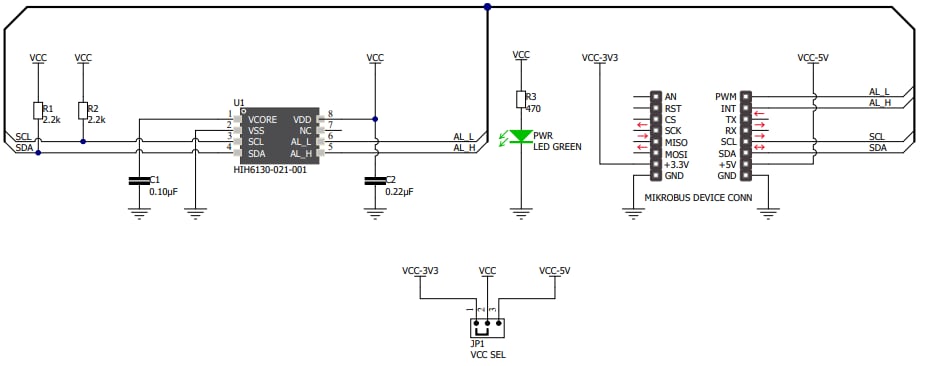 Schematic - Mikroe MIKROE-3425 Temp&Hum 5 Click
